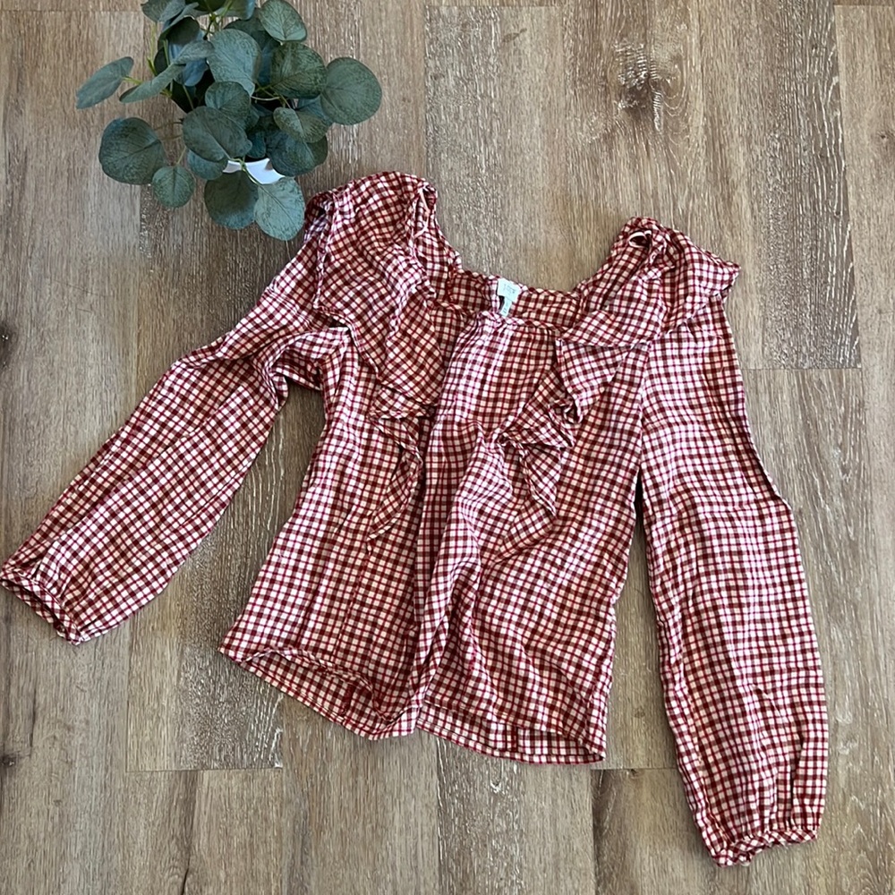J. Crew Plaid Flannel Ruffle Top Size Small NWT